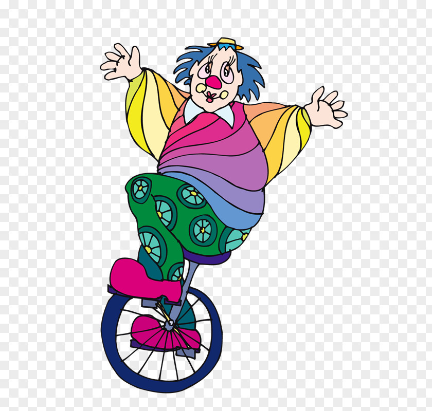 Circus Clown Bicycle Unicycle Cartoon PNG