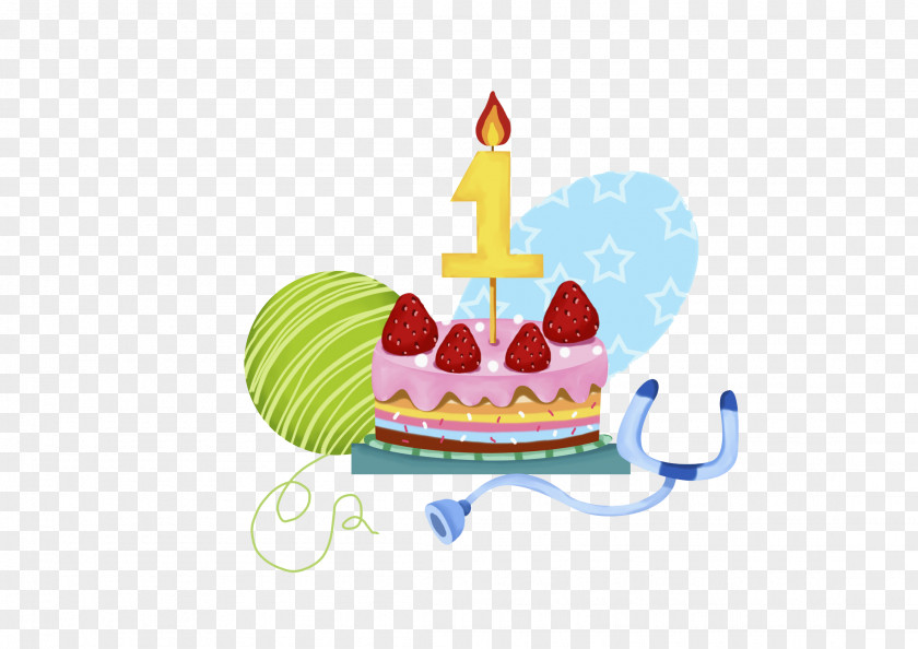 Illustration Vector Strawberry One Year Old Cake Birthday Cream Clip Art PNG