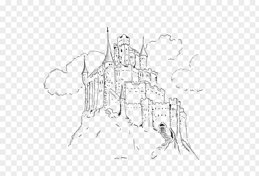 Hand-painted Castle Drawing Line Art Sketch PNG