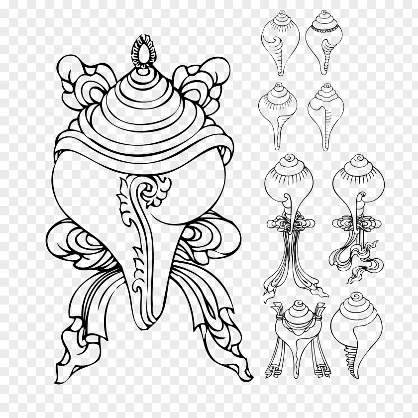 Ancient Indian Ares Utensils White Right-handed Screw Ashtamangala Symbol Graphic Design PNG