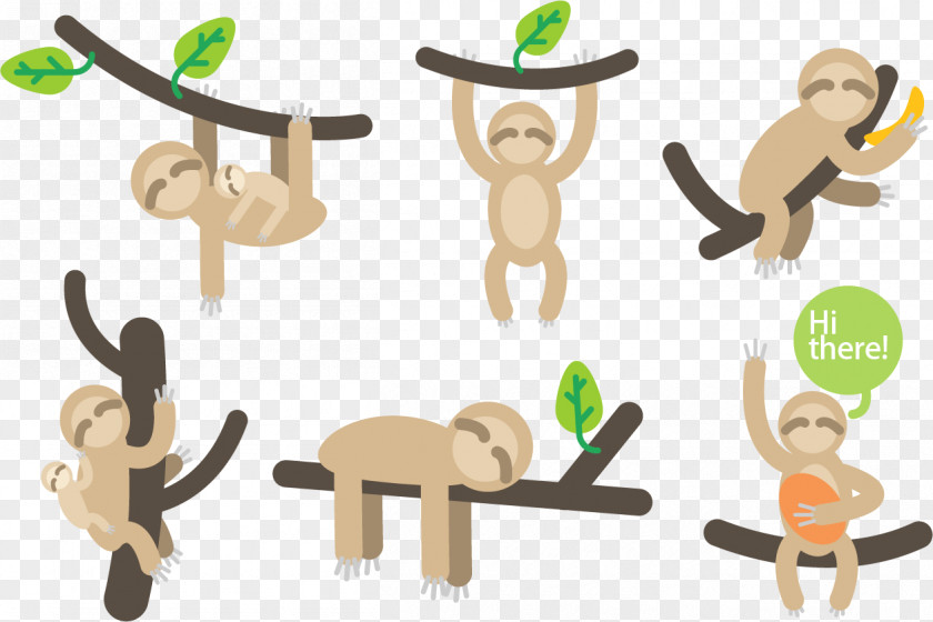 Vector Few Monkeys Monkey Sloth Cartoon Illustration PNG