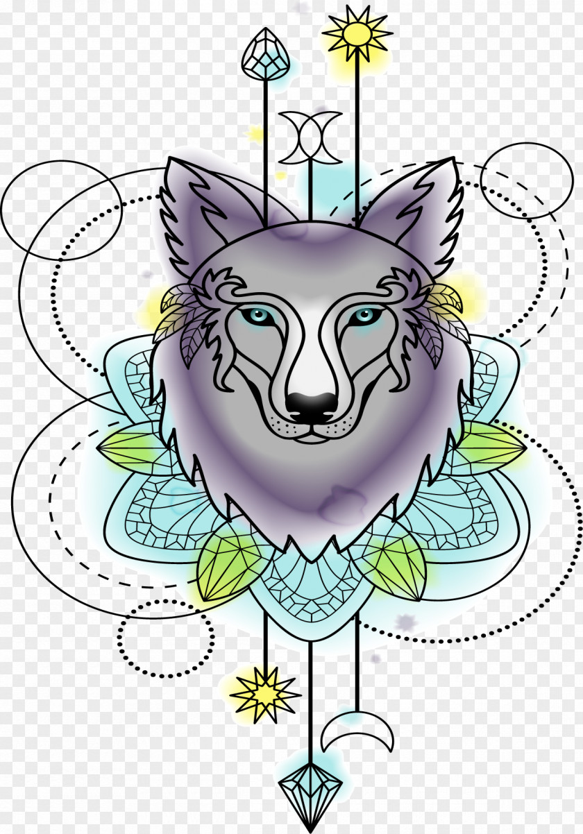 Watercolor Wolf Head Totem Gray Painting Illustration PNG