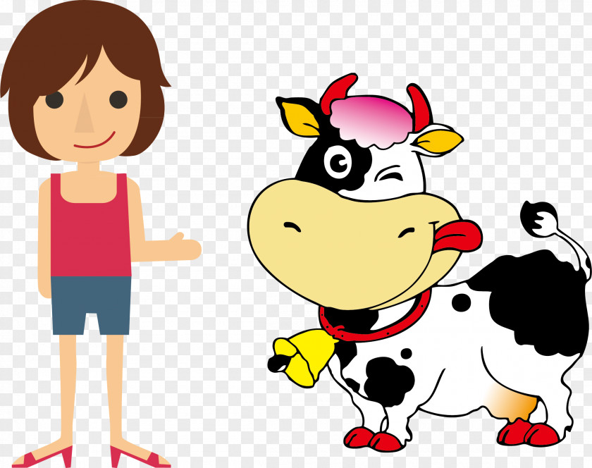 Man And Animal Hand In Dairy Cattle Business Illustration PNG