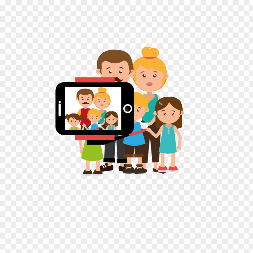 Self HD Free Phone Buckle Creative Family Portrait Selfie Cartoon Photography Illustration PNG
