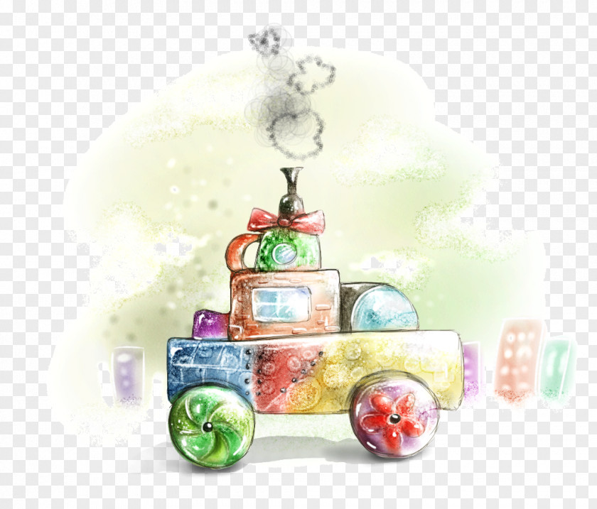 Cartoon Hand Colored Toy Train PNG