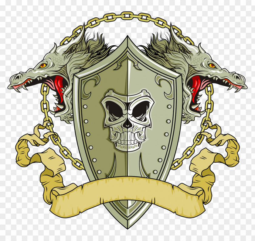Skull Shield Vector Dragon Illustration PNG