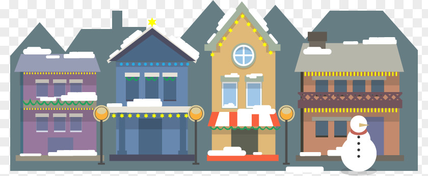 Vector Cartoon Winter Christmas Village Card PNG