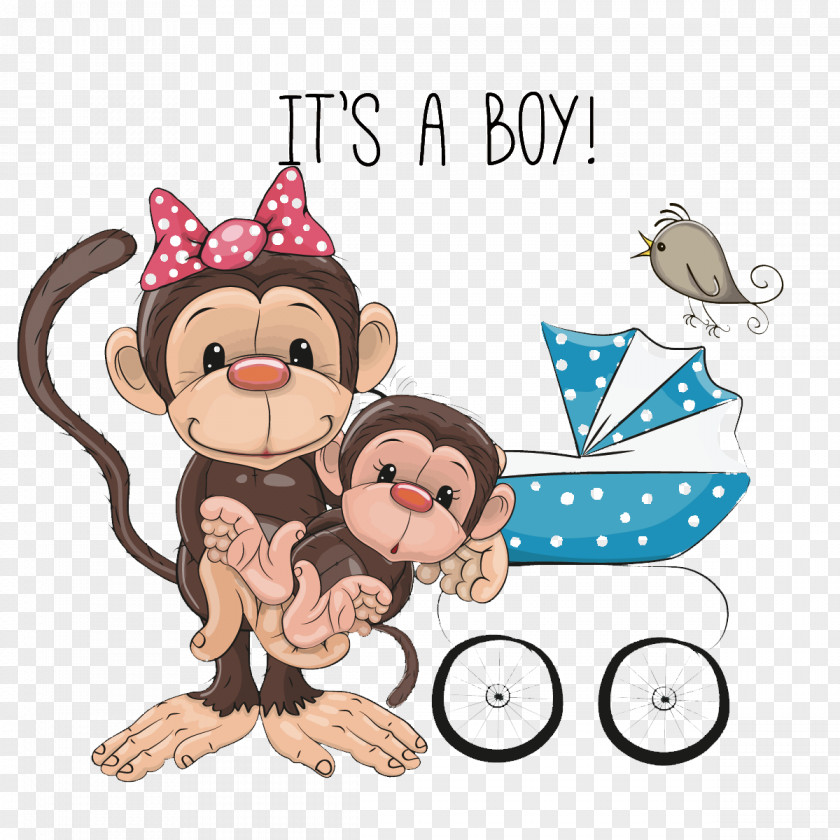 Cute Monkey Mother Infant Clip Art PNG