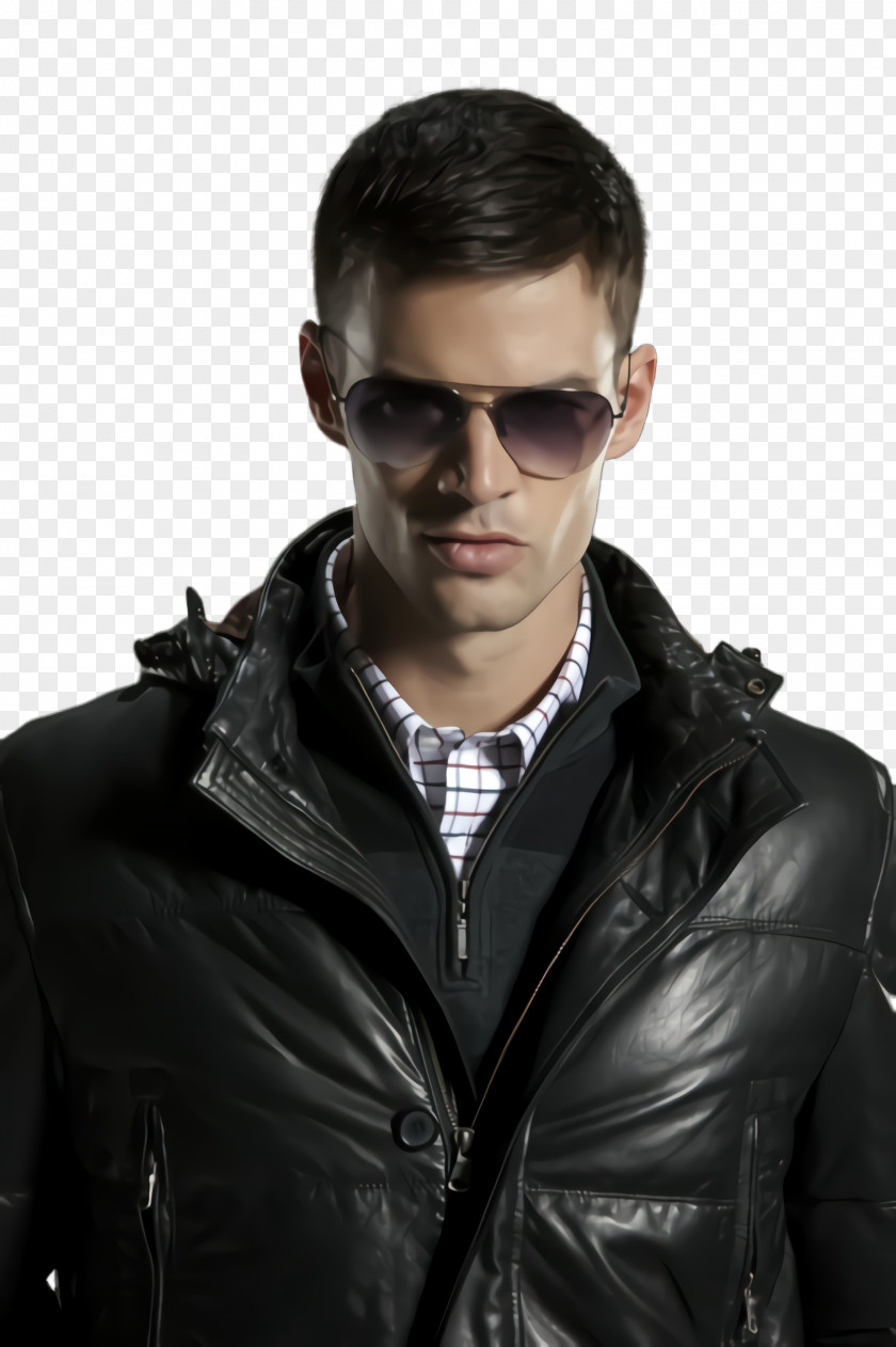 Textile Male Eyewear Hair Leather Jacket PNG