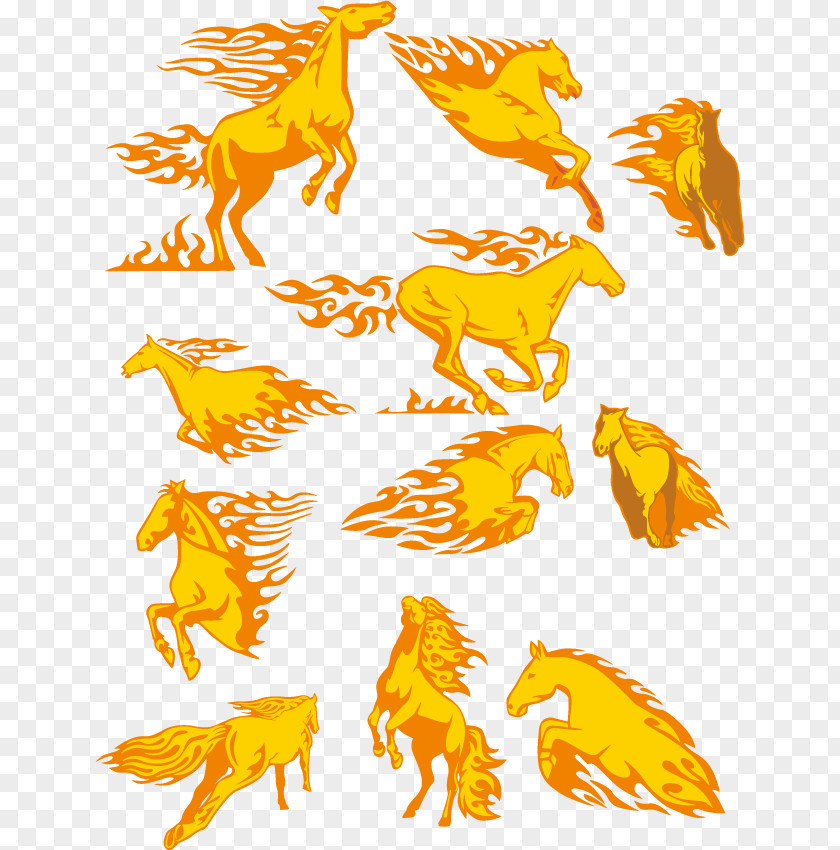 Golden Horse Car Stickers Vector Fire PNG