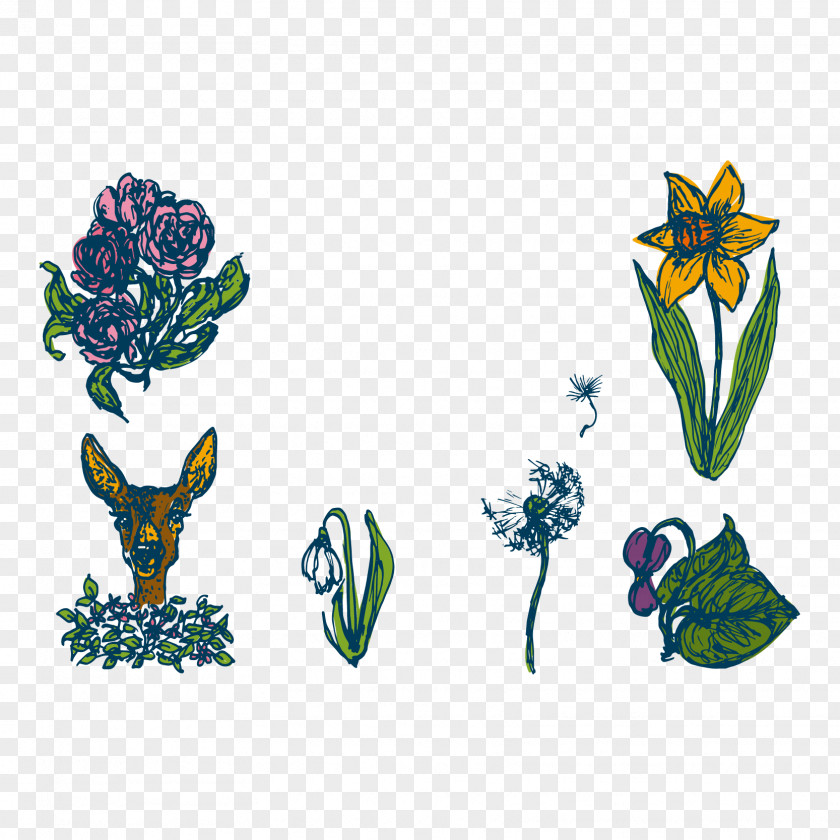 Variety Of Flowers Vector Strokes Flower Euclidean Illustration PNG