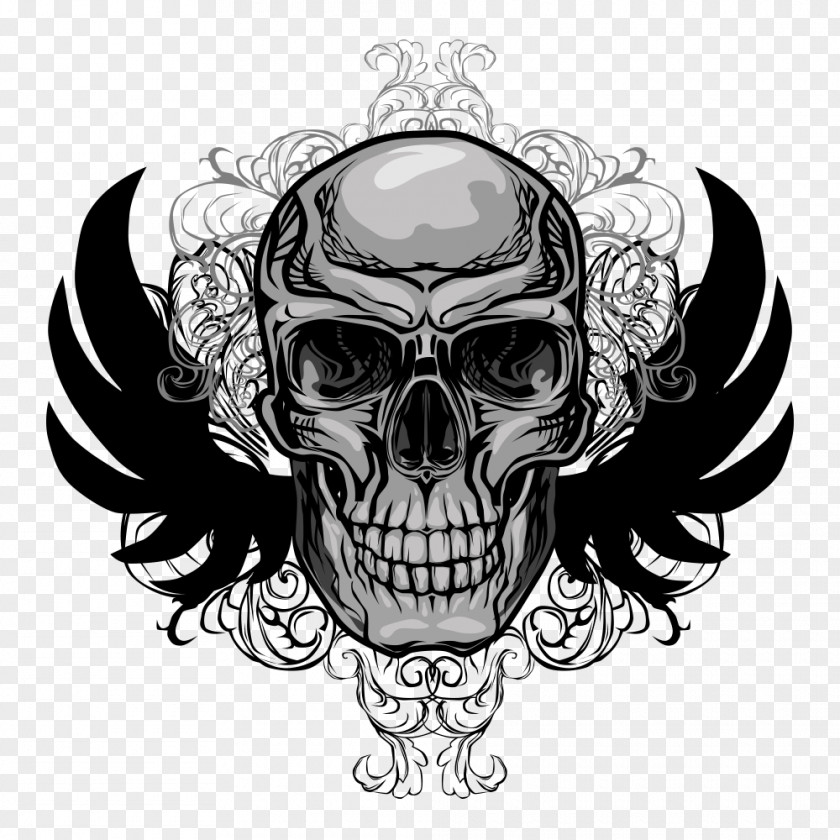 Vector Black Skull Print Human Symbolism Skeleton Illustration PNG