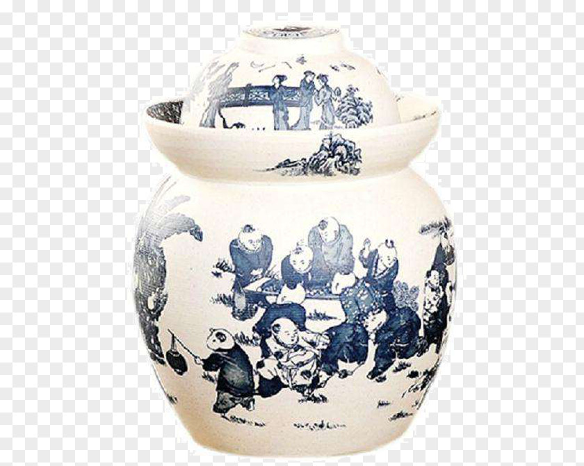 Ceramic Pickle Jar Jingdezhen Blue And White Pottery Vase PNG