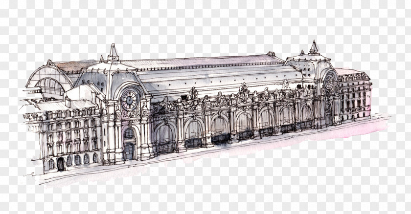 Hand-painted Church Musxe9e DOrsay Du Louvre Watercolor Painting Architecture PNG