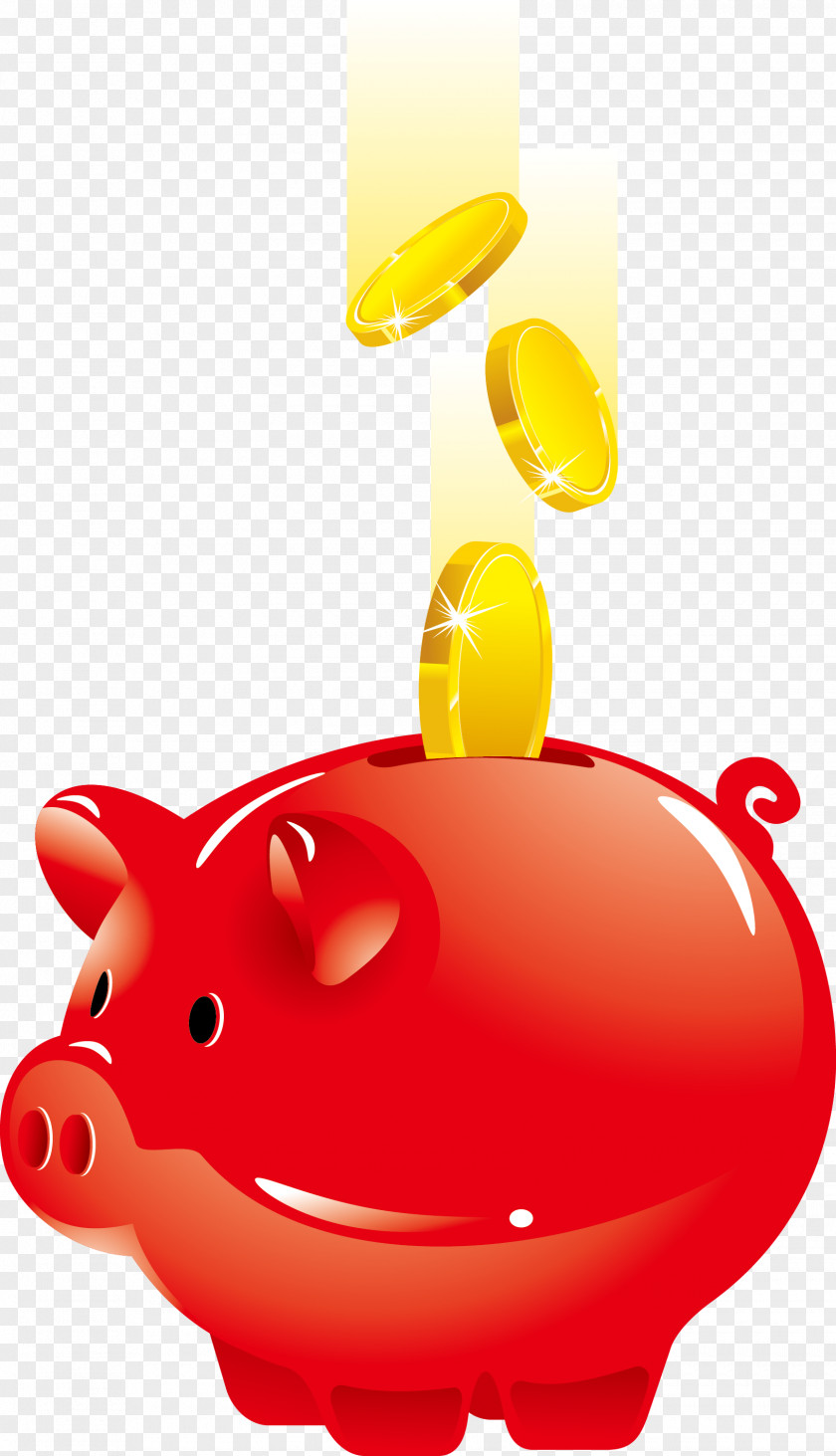 Vector Red Piggy Bank Saving Money PNG