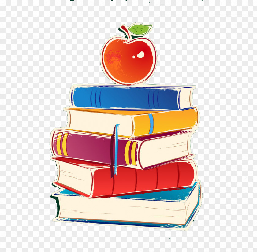Apple And Books Watercolor Painting Illustration PNG