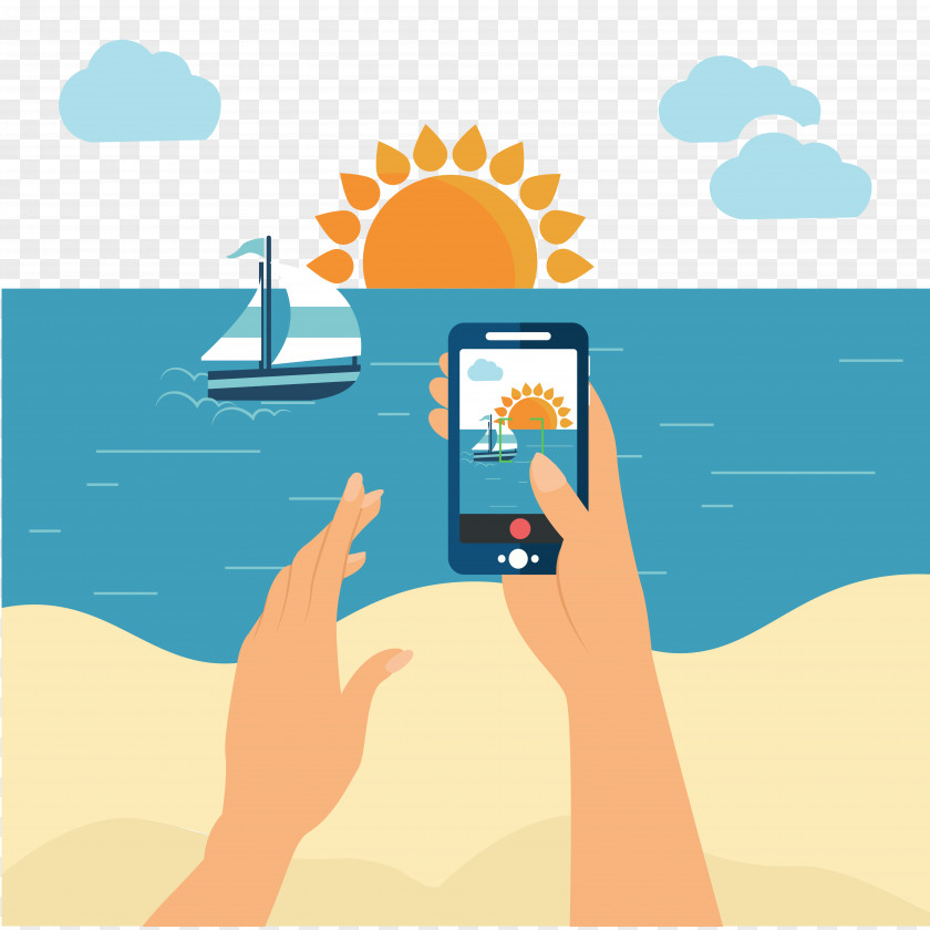 Vector Sea View Camera Picture Beach Illustration PNG