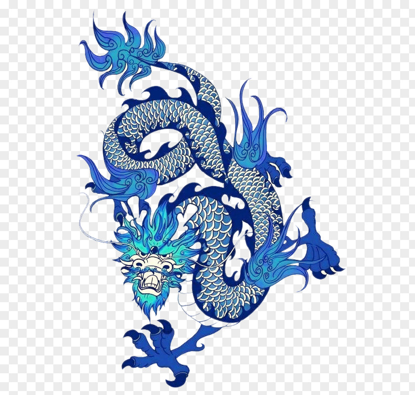 Chinese Dragon Totem Style Budaya Tionghoa Blue And White Pottery Motif PNG