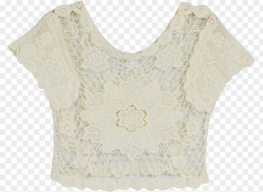 European-style Lace Sleeve Blouse Beige Neck PNG