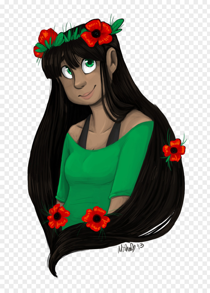 Flower Black Hair Brown Cartoon PNG