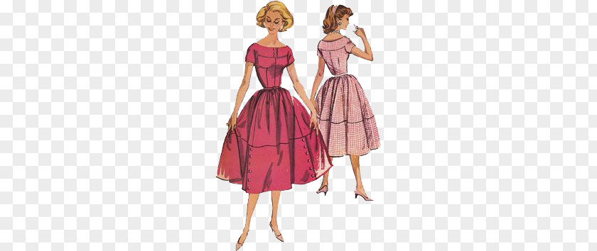 Women 1950s 1960s Dress Vintage Clothing Pattern PNG
