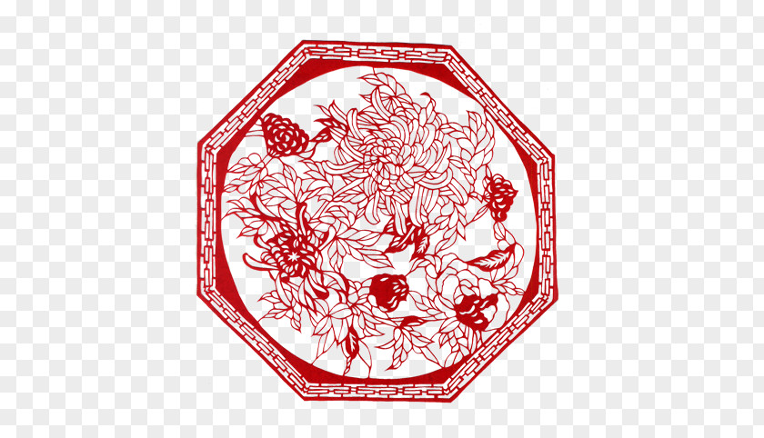 Chrysanthemum Papercutting Chinese New Year Art PNG