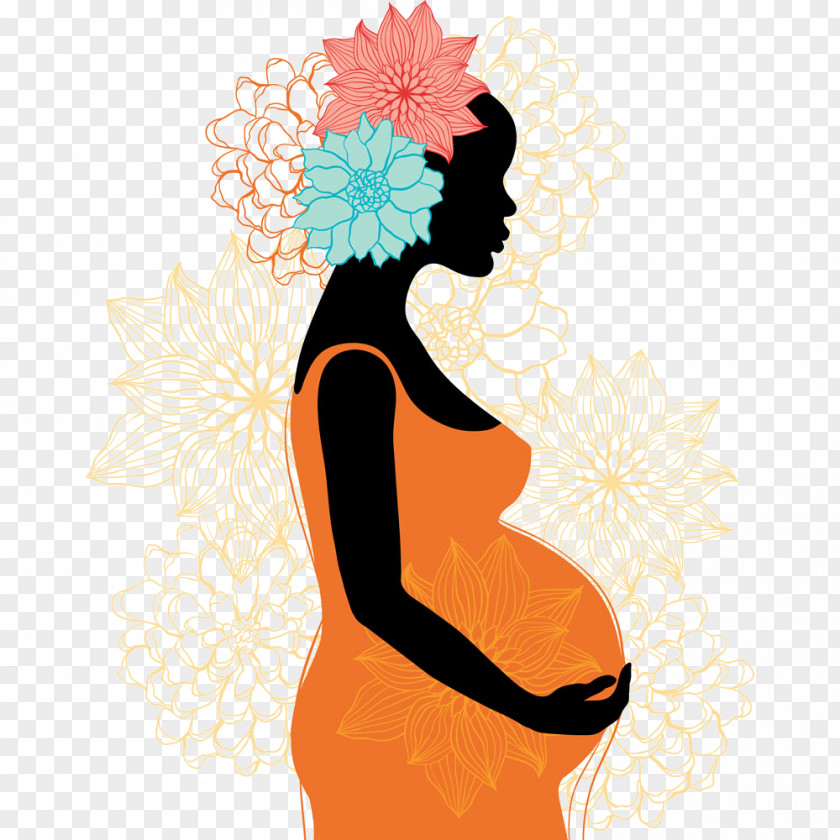 Flowers Beautiful Pregnant Woman Pregnancy Silhouette Clip Art PNG