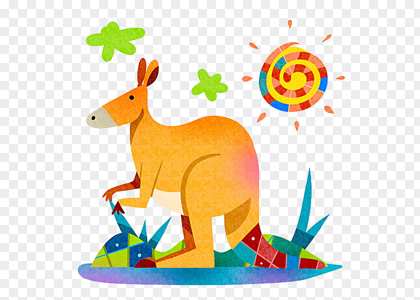 Painted Kangaroo And Sun Download Clip Art PNG