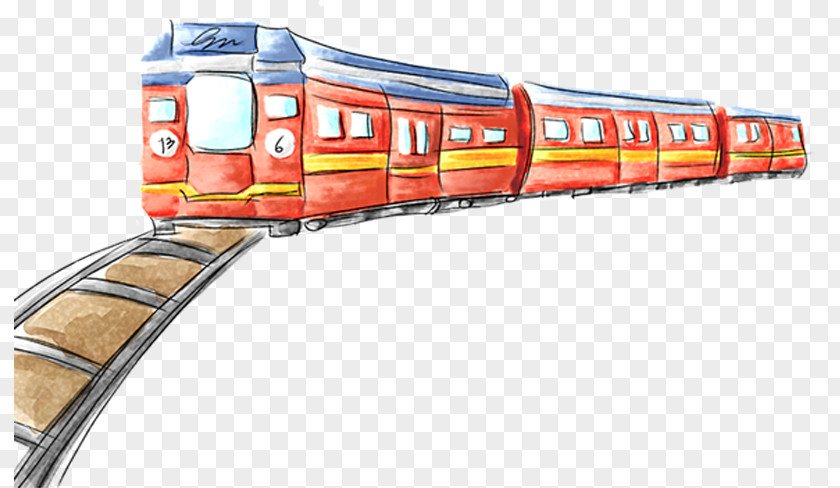 Hand Drawn Train Rail Transport Painting PNG
