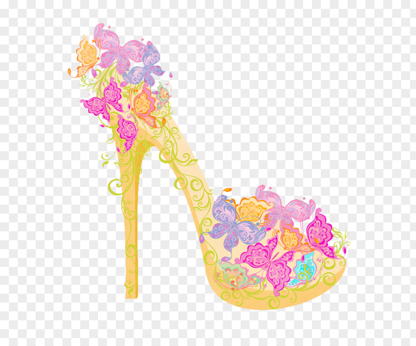 Decorative Pattern High Heels High-heeled Footwear Shoe Flower Illustration PNG
