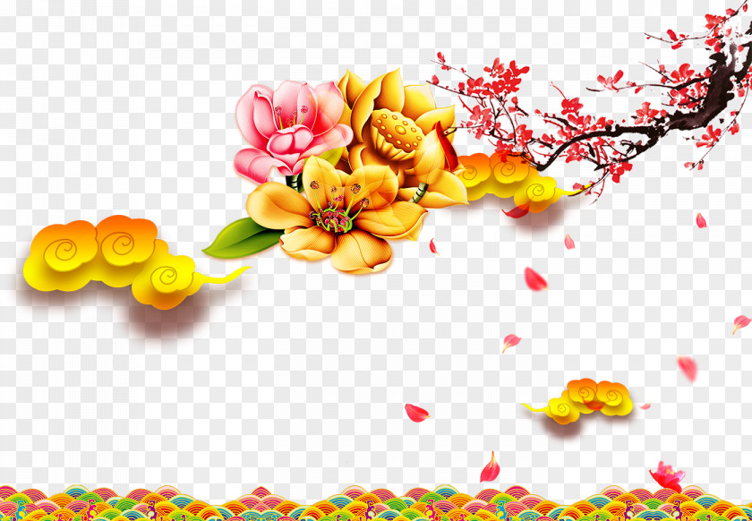 Flowers And Clouds Creative PNG