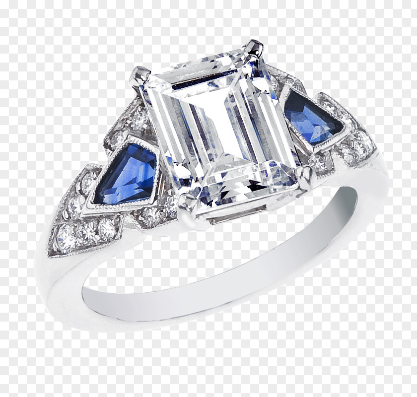 Processing Jewelry Sapphire Engagement Ring Art Deco Diamond Cut PNG