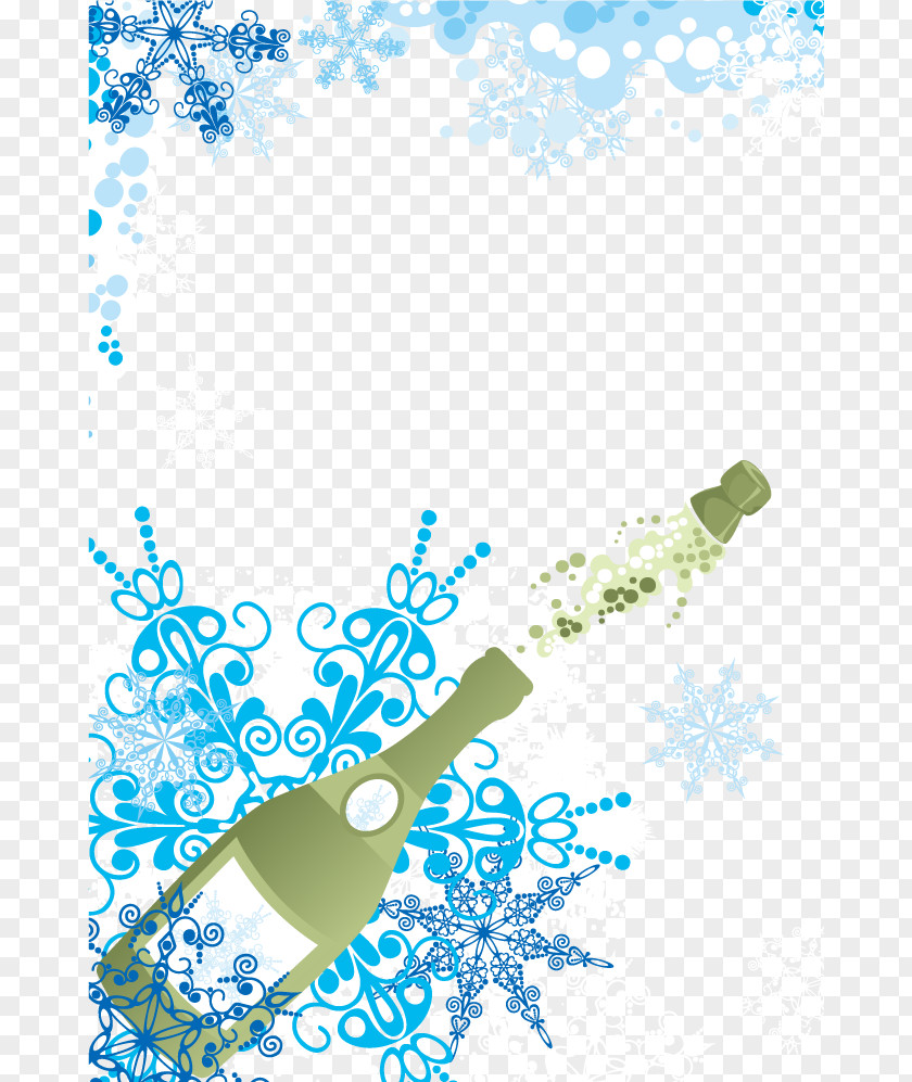 Bottle With Blue Snowflake Decorative Pattern Vector Champagne Glass Wine PNG