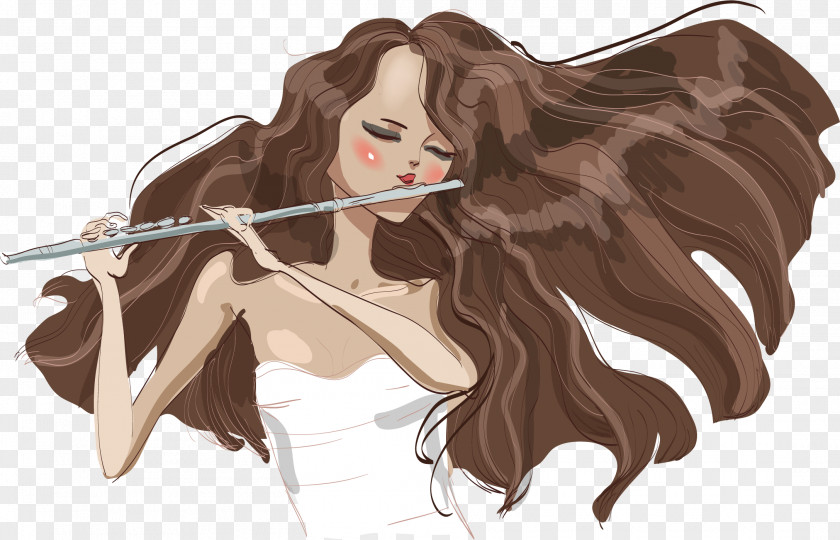 The Fifer Dizi Illustration PNG Illustration, painted flute girl clipart PNG