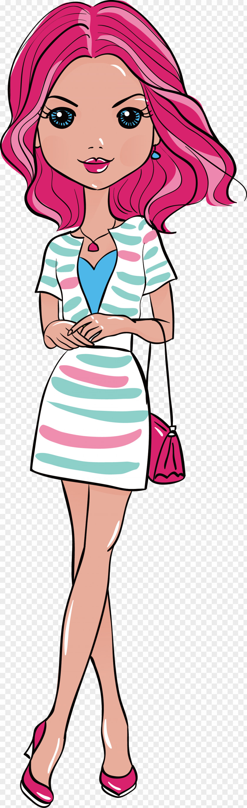 Fashion Girl PNG , Summer red hair girl, pink haired woman clipart PNG