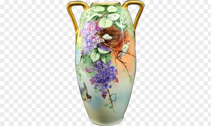 Hand-painted Birds Ceramic Vase Pitcher Jug Porcelain PNG