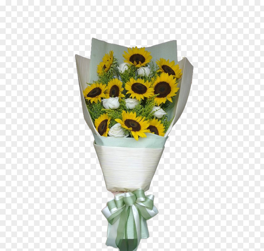 Sunflower Bouquet Of White Roses Common Flower PNG