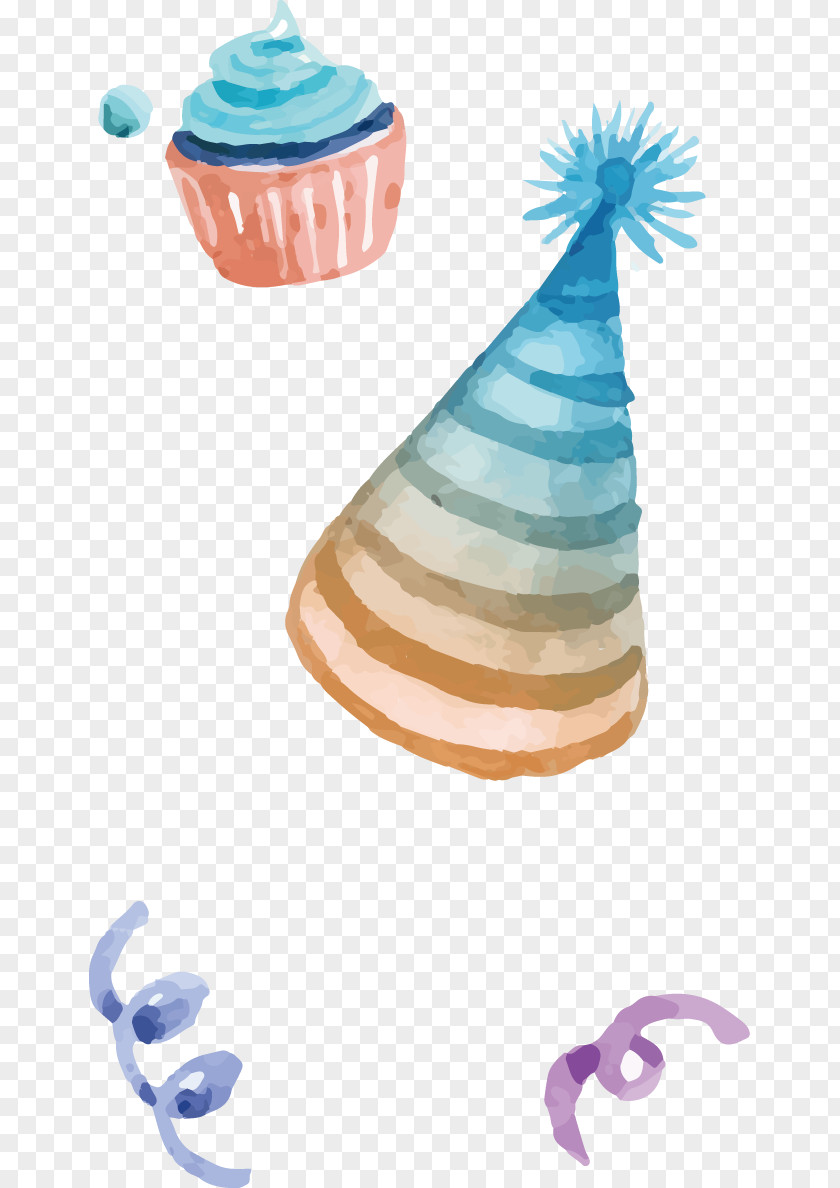 Watercolor Ice Cream Party Hat Birthday Painting PNG