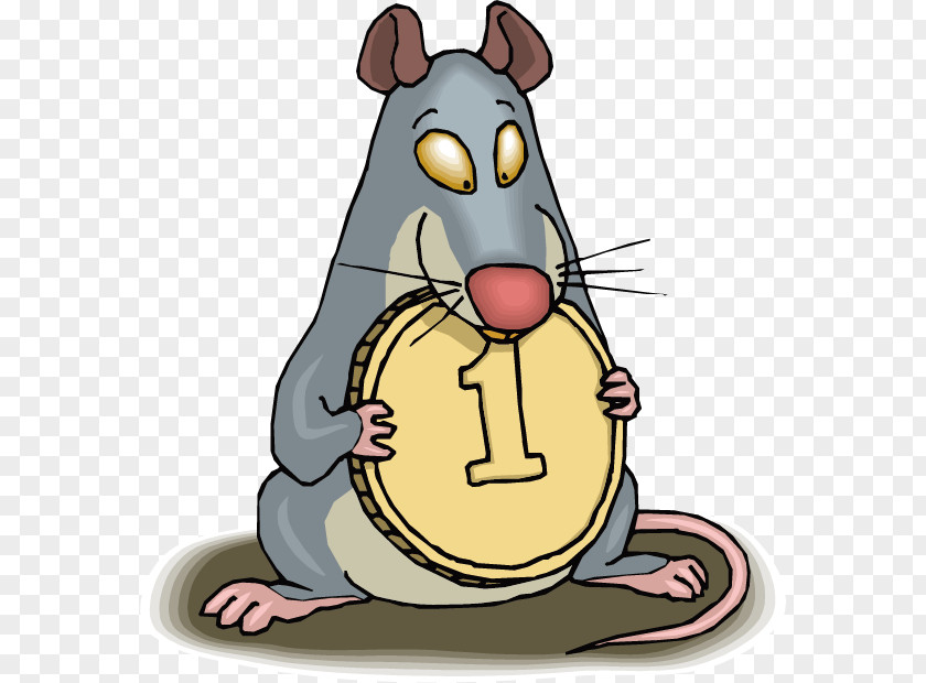 Vector Gray Mouse Holding A Dollar Coin Brown Rat Black Cartoon Drawing Clip Art PNG
