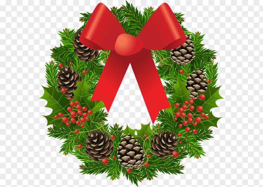 Pinecone Wreath Bow Christmas Garland Santa Claus Clip Art PNG
