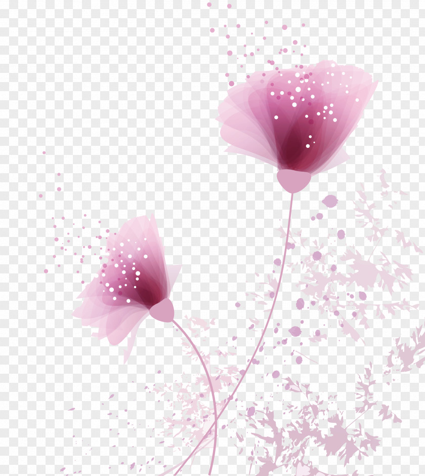 Purple Flowers Cherry Blossom Floral Design Pattern PNG