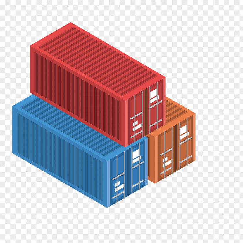 Vector Red, Yellow And Blue Three-dimensional Container Intermodal Cargo Logistics PNG