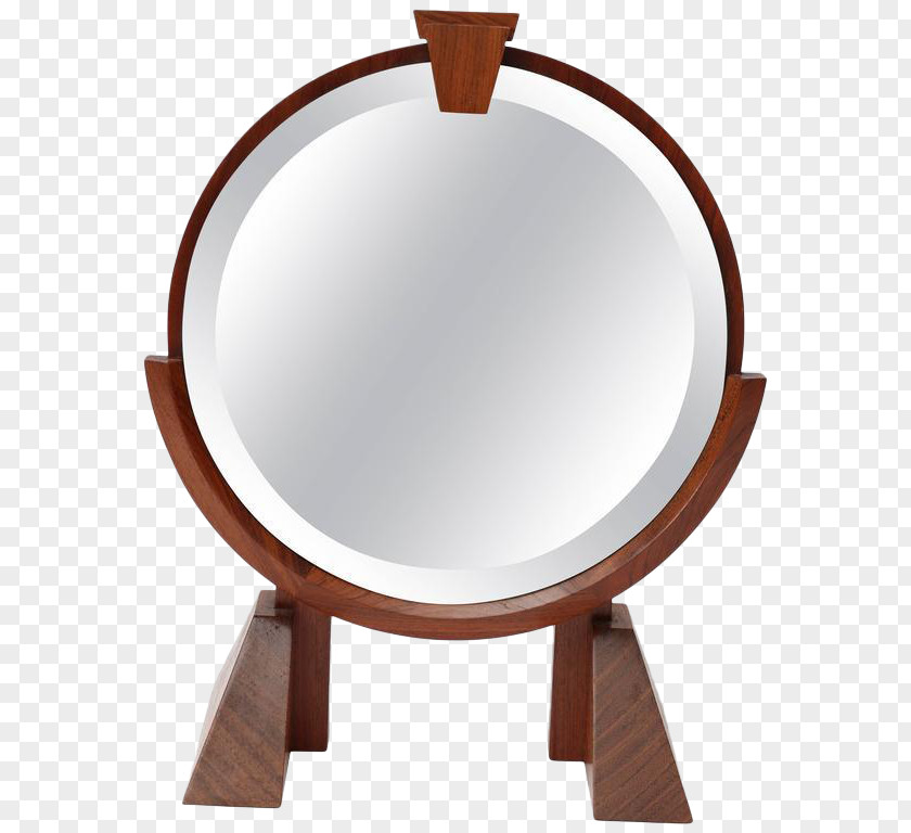 Table Mirror Brass Glass Wood PNG