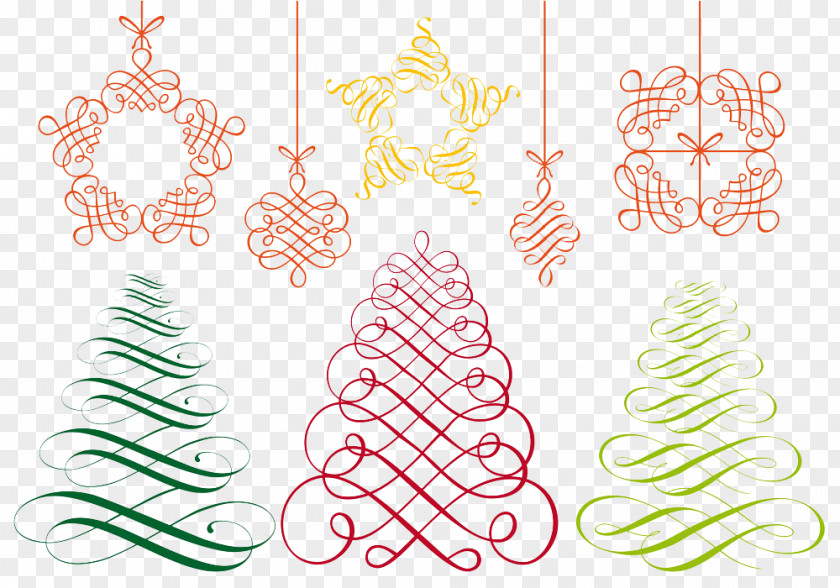 Simple Christmas Tree Vector Ornament Drawing PNG