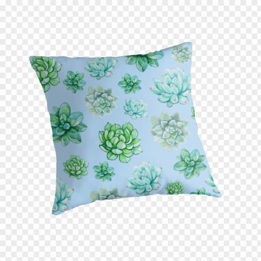 Suculent Throw Pillows Cushion Turquoise Teal PNG