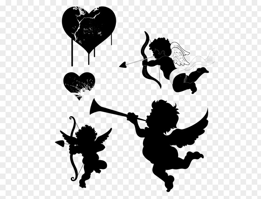 Stencil Silhouette Black-and-white Cupid PNG