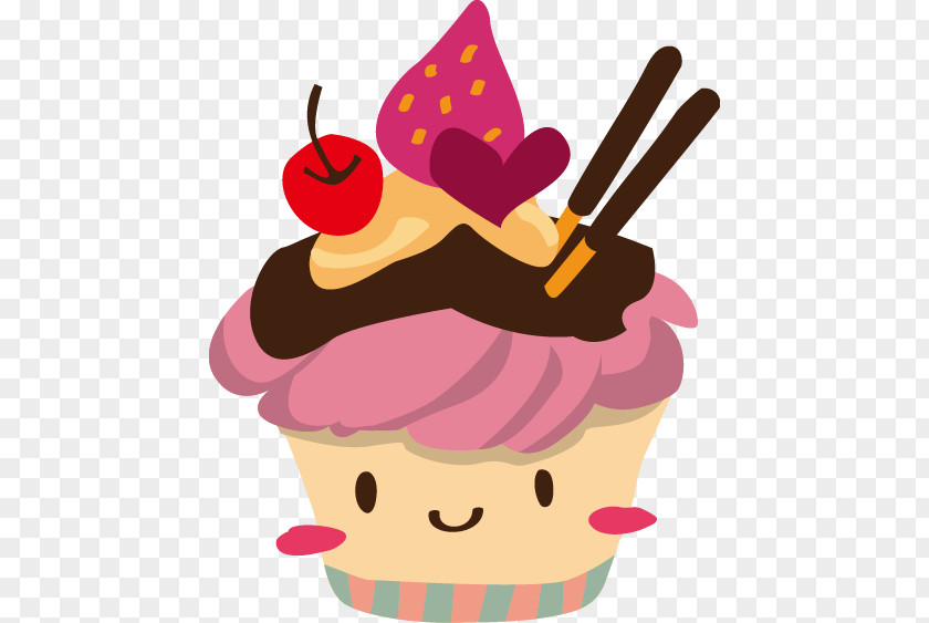 Cartoon Strawberry Cherry Heart-shaped Pattern Ice Cream Sundae Cupcake Muffin Picture Frame PNG
