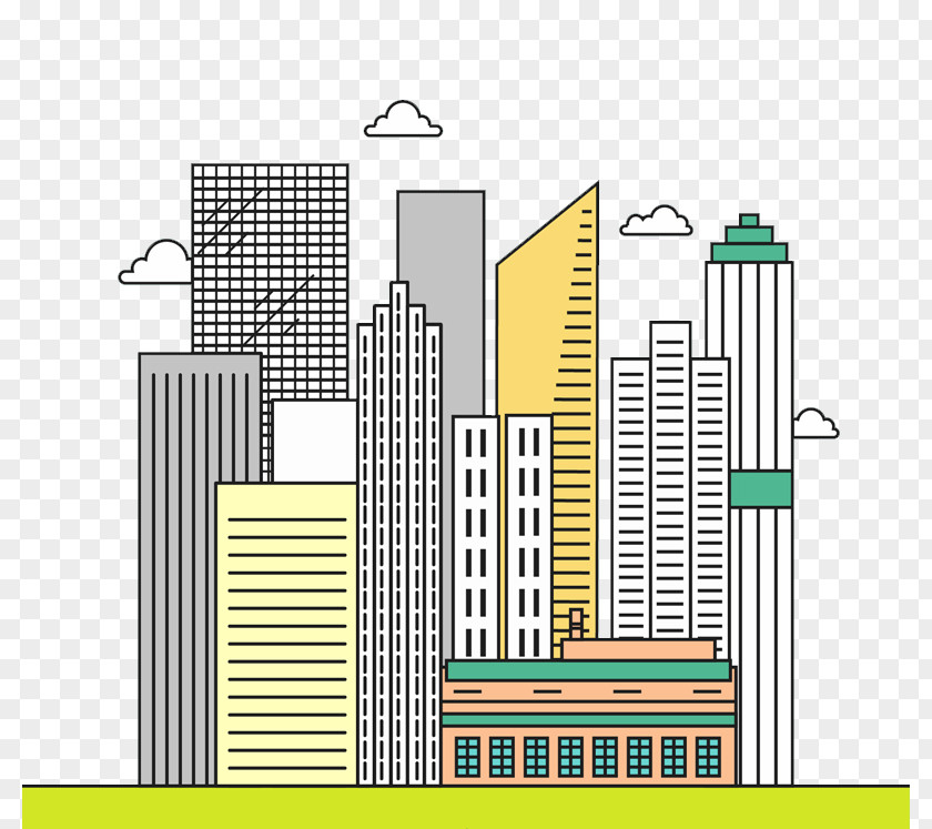 Creative Line City Building Clip Art PNG