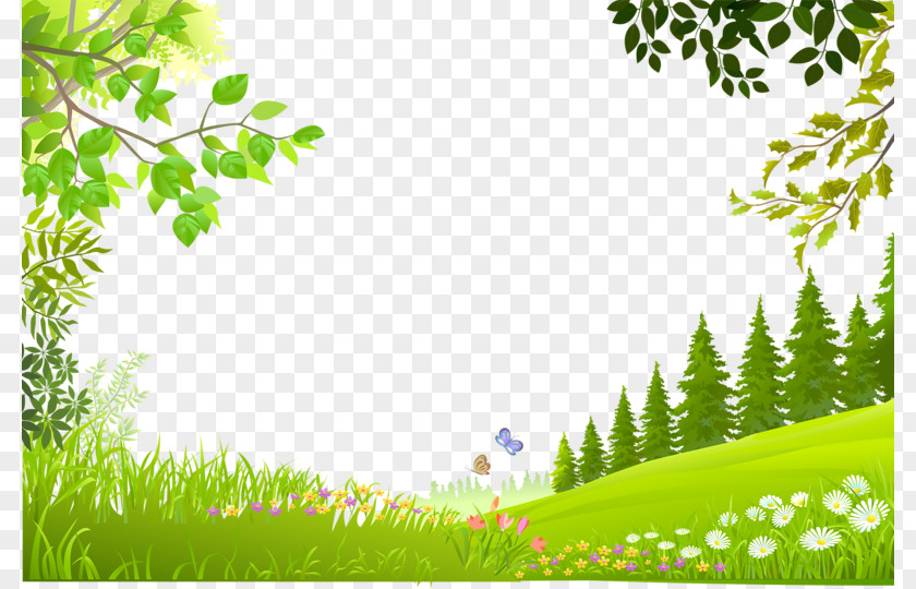 Cartoon Trees Plants Green Grass Background Material Nature Landscape PNG