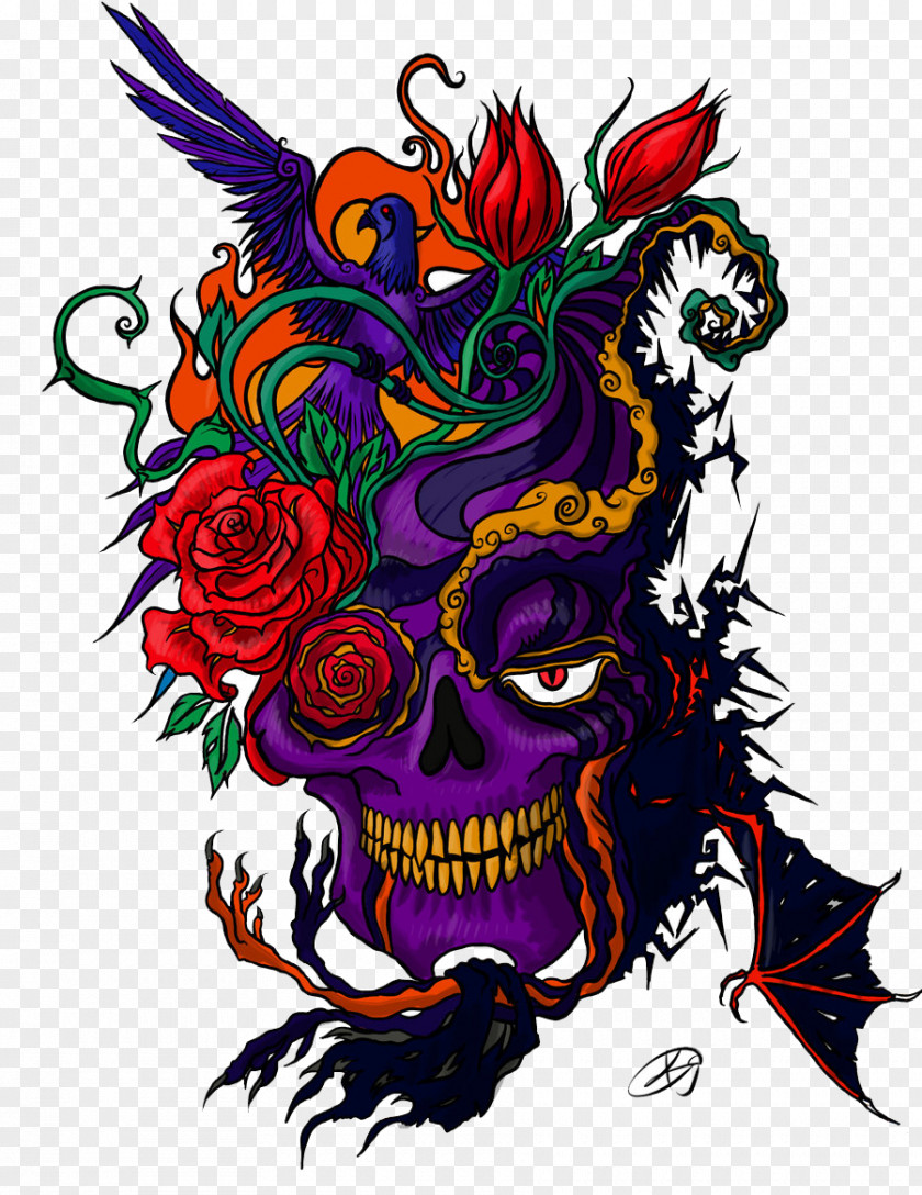 Skull Watercolor Tattoo Color PNG